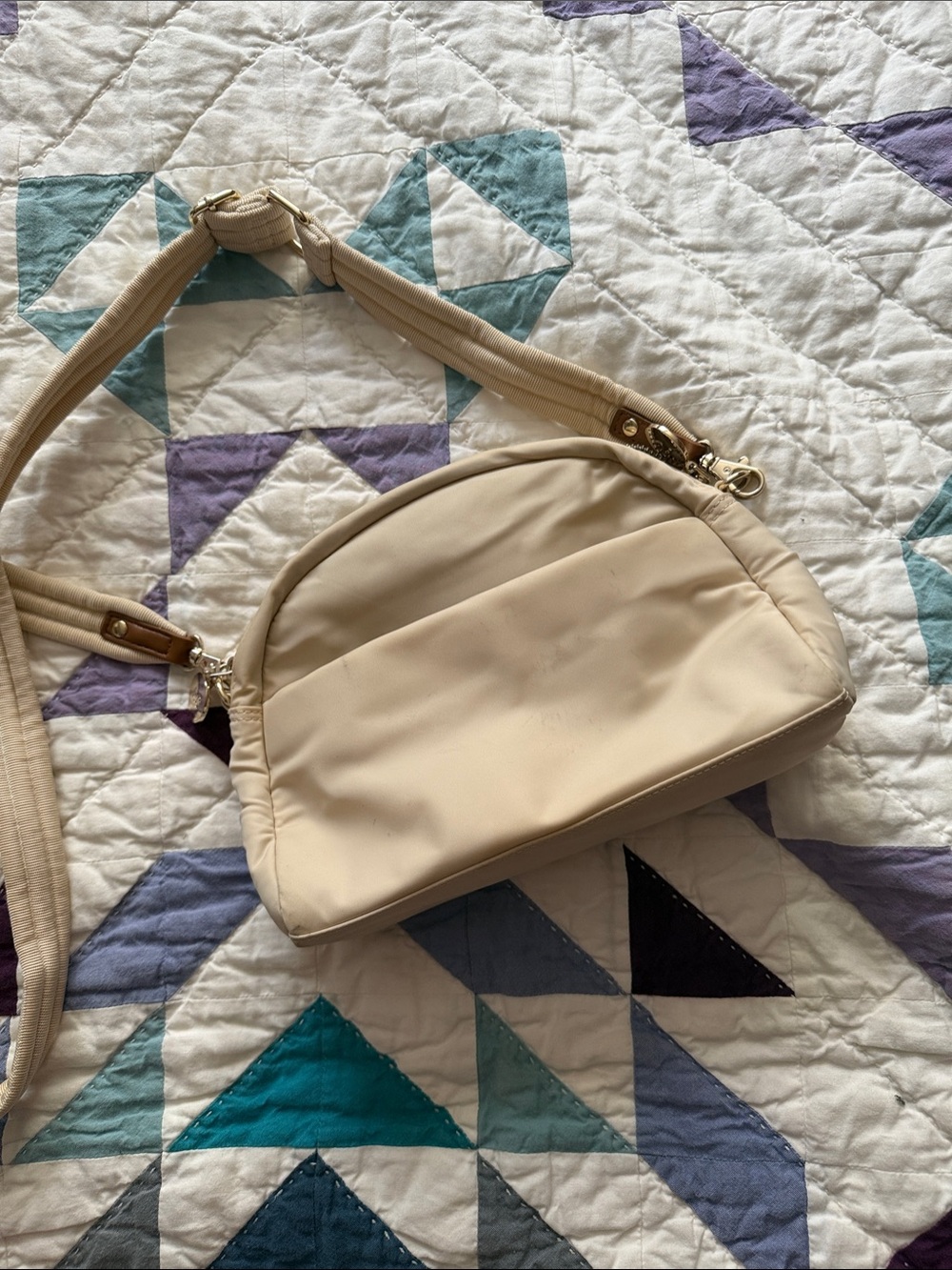 Cream Soft Nylon Crossbody Bag with Adjustable Strap